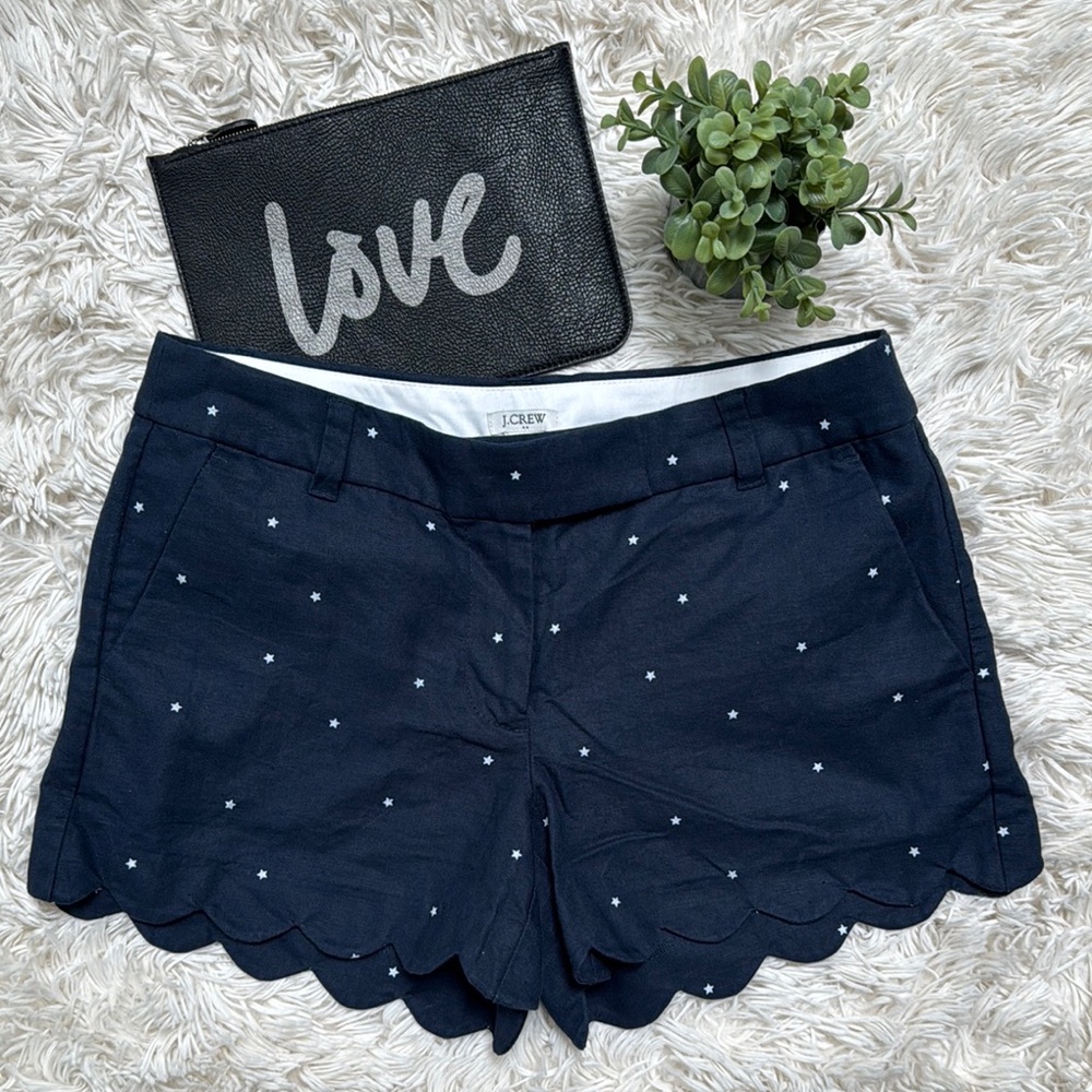 🎉2X HP🎉 J. Crew Scalloped Hem Linen Blend Star Shorts 💗 Navy